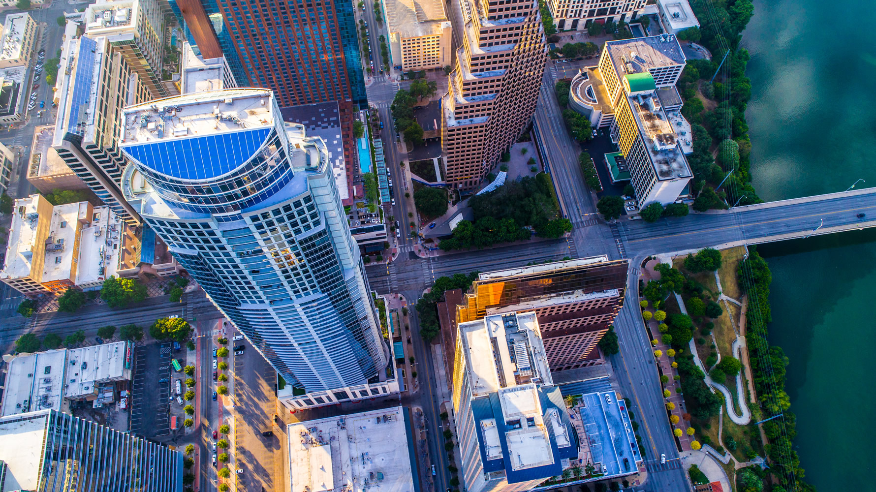 Row 14_iStock Aerial drone view looking straight down angle - Looking down from above Austonian Tower Austin Texas Downtown Skyline Cityscape